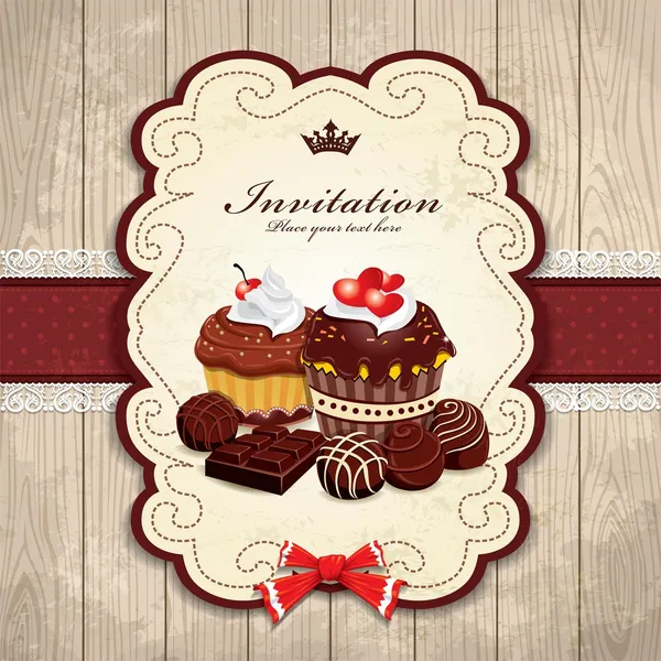 Vintage frame with chocolate cupcake template