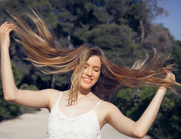 Long hair blowing in the wind