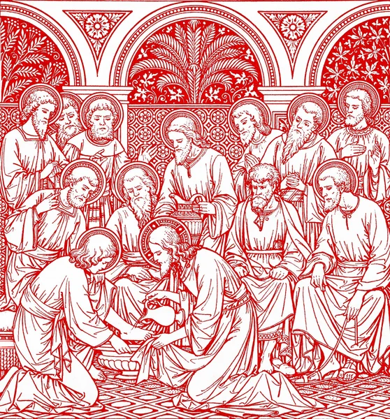 Washing of the feet in red - old catholic liturgy book