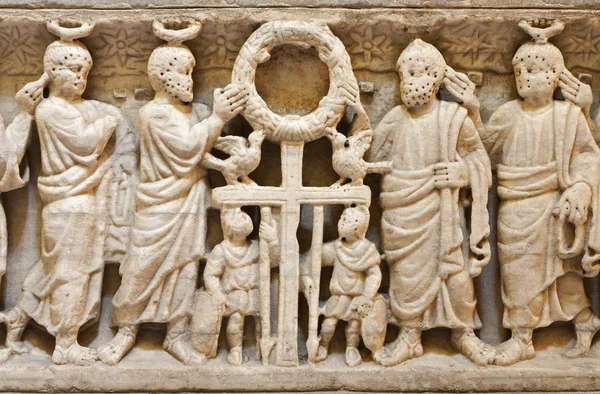 PALERMO - APRIL 8: Relief from one of the middle age tombs under cathedral on April 8, 2013 in Palermo, Italy.