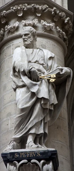 BRUSSELS - JUNE 22: Statue of st. Peter apostle from gothic cathedral of Saint Michael on June 22, 2012 in Brussels.v