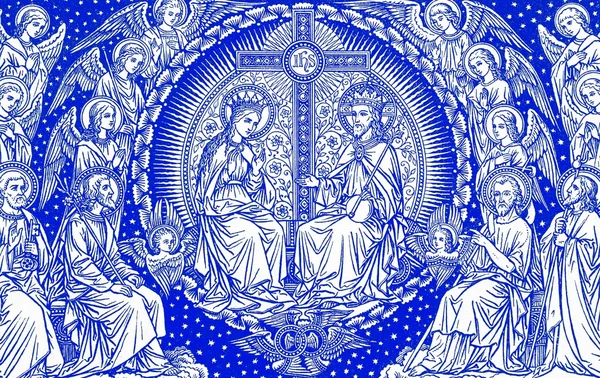 Mary and Jesus in heaven - lithography from old Missale Romanum