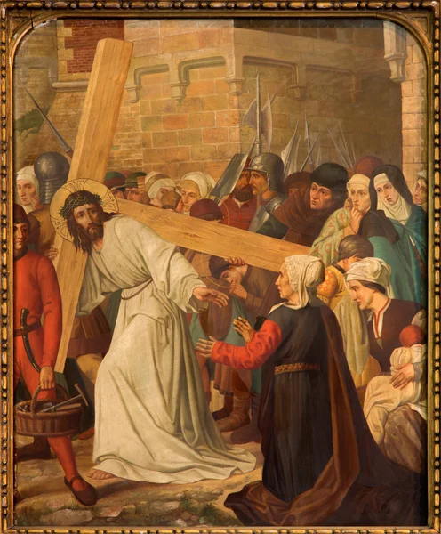 MECHELEN - SEPTEMBER 4: Jesus meets the women of Jerusalem. Part the Cross way cycle from 19. cent. in Onze-Lieve-Vrouw-va n-Hanswijkbasiliek church on September 4, 2013 in Mechelen, Belgium.