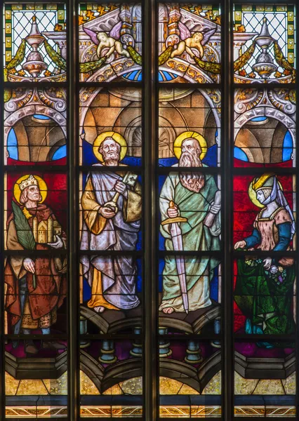 ANTWERP, BELGIUM - SEPTEMBER 5: Windowpane of apostle Peter and Paul from cathedral of Our Lady on September 5, 2013 in Antwerp, Belgium