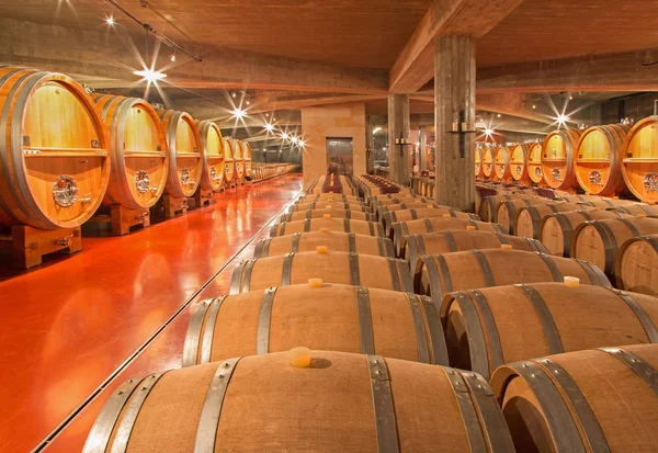 TRNAVA, SLOVAKIA - MARCH 3, 2014: Indoor of modern wine cellar of great Slovak producer \