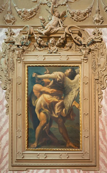 BOLOGNA, ITALY - MARCH 16, 2014: Battle of Jacob with the angel in church Chiesa di San Domneico - Saint Dominic from 18. cent.