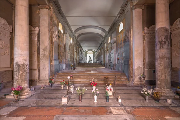 BOLOGNA, ITALY - MARCH 17, 2014: Interior corridor of old cemetery (certosa) by St. Girolamo church.