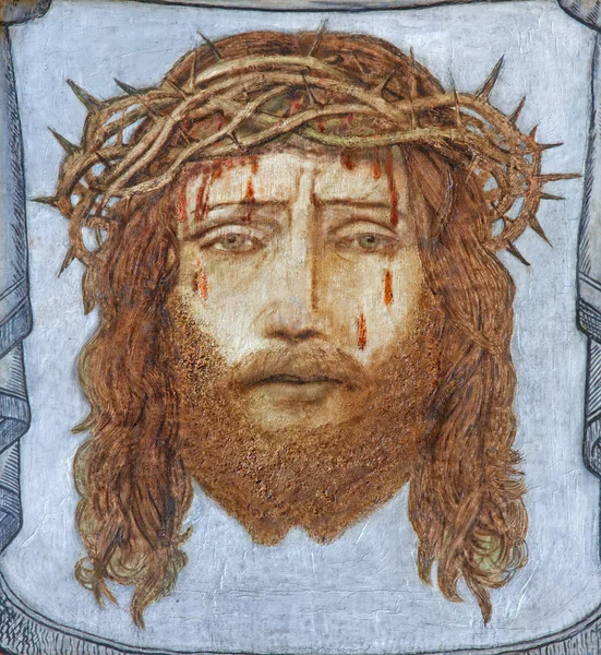 BRUGGE, BELGIUM - JUNE 13, 2014: The head of tortured Jesus Christ by unknown painter in st. Giles (Sint Gilliskerk).