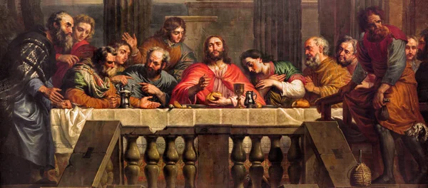 MECHELEN, BELGIUM - JUNE 14, 2014: The Last Supper painted by Jan Erasmus Quellinus (1634-1715) in church Our Lady across de Dyle.