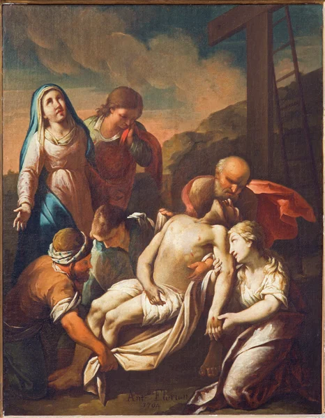 VENICE, ITALY - MARCH 14, 2014: Deposition of the cross. Paint by Antonio Florian (1704) as part of the cross way cycle in church San Francesco della Vigna.