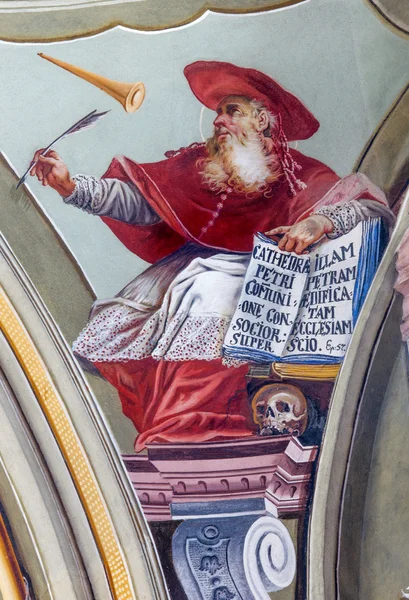 SAINT ANTON, SLOVAKIA - FEBRUARY 26, 2014: Fresco of saint Hieronymus big teacher of west church from ceiling of chapel in Saint Anton palace by Anton Schmidt from years 1750 - 1752.