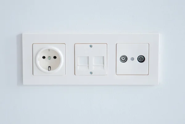 Electrical, ethernet and tv or radio socket on the wall