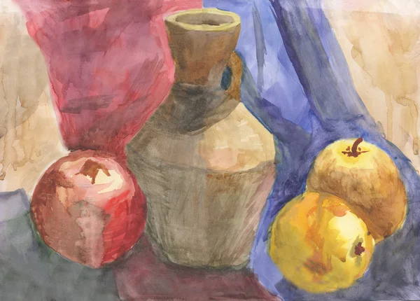 Still life with fruits and jug.