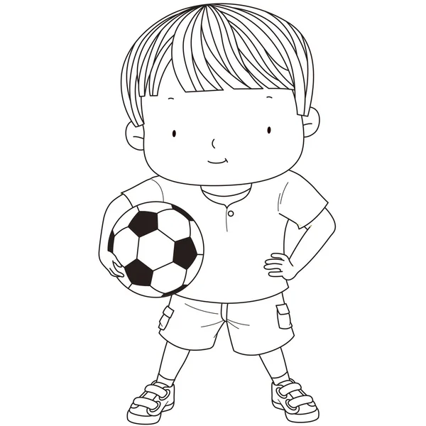 Illustration of a cute boy is holding a football ball isolated o
