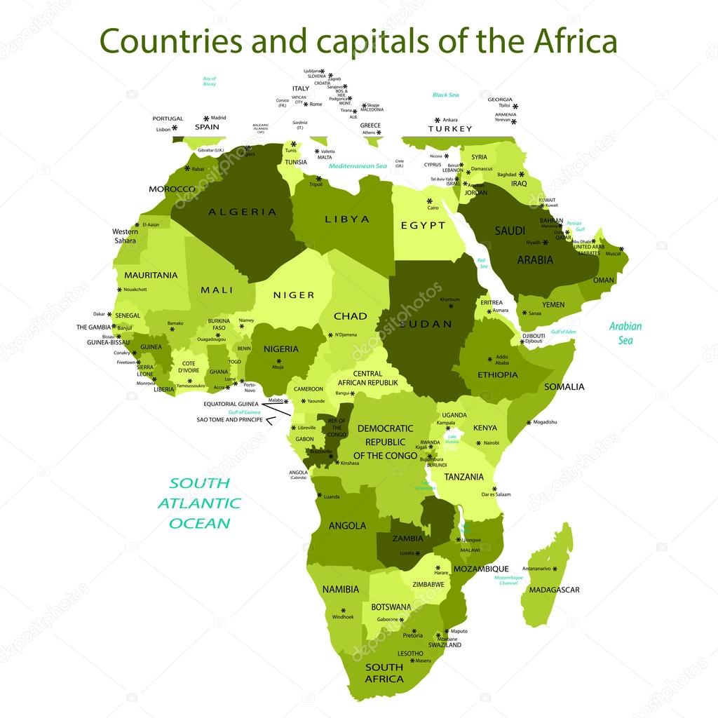 Países e capitais da África - verde — Vetor de Stock © Sasa1867 #22053743