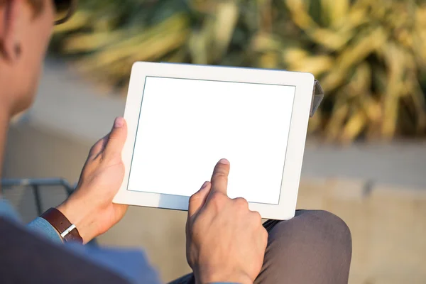 Man hands holding tablet pc