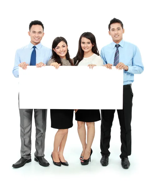 Business team with big blank card