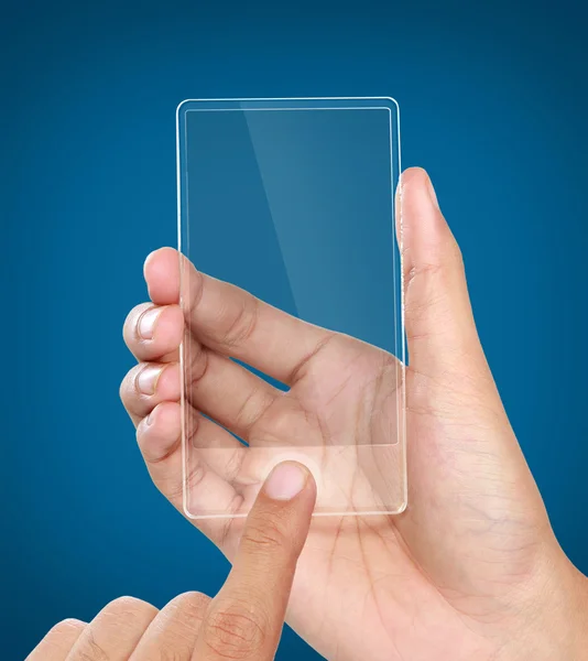 Hands holding futuristic transparent mobile phone