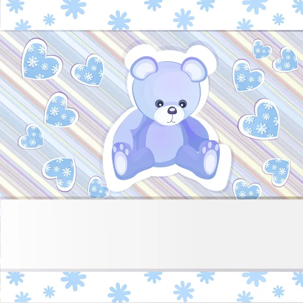 Blue baby shower card with cute teddy bear