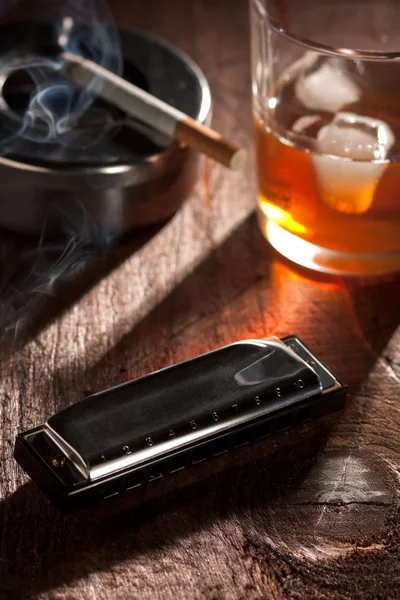 Harmonica with Whiskey and Cigarette