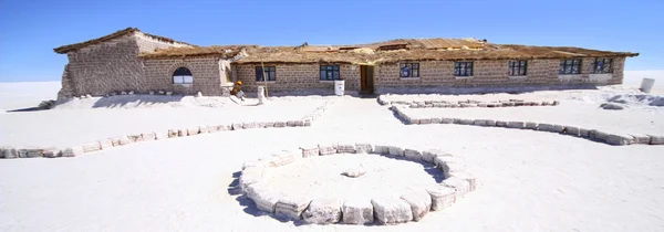 Salt hotel from salt bricks in salt desert Uyuni, Bolivia.