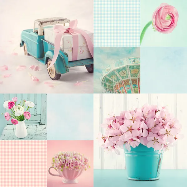 Pink and light blue tone collage