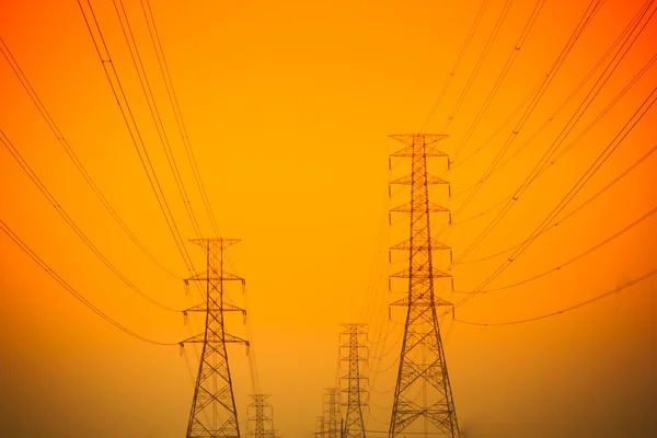 High voltage post and sky in twilight time