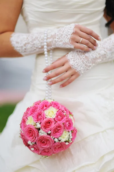 Wedding bouquet of pink and white flowers