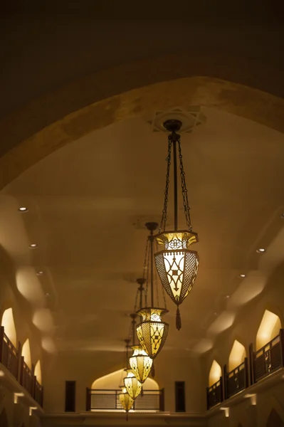 Beautiful chandeliers in oriental style in the Egyptian hotel