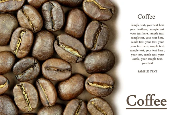 Coffee beans and sample text