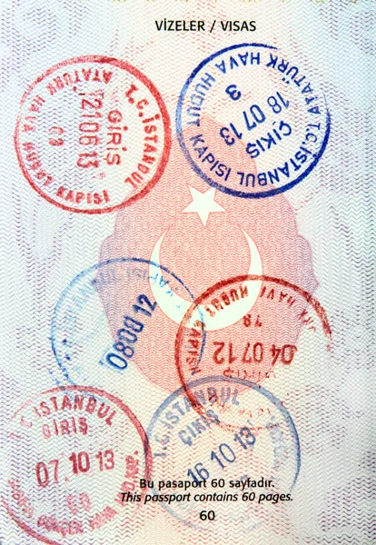 Visa stamps in Turkish passport.