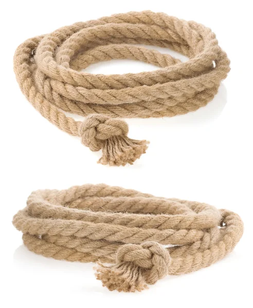 Ship rope tied with knot isolated on white