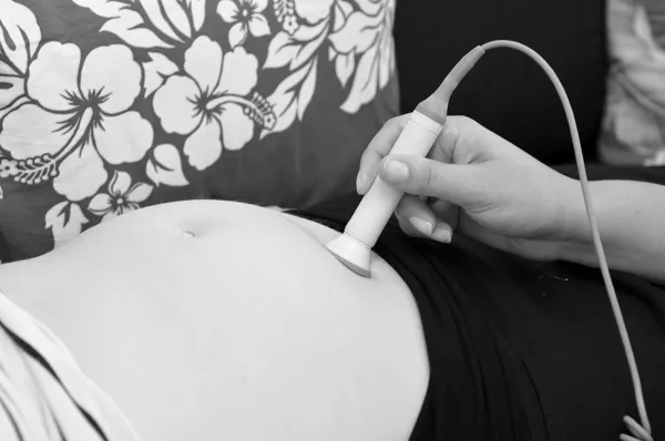 Midwife checks baby heart beat and movement