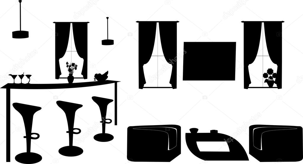 Part of a modern living room with modern furniture silhouette — Stock