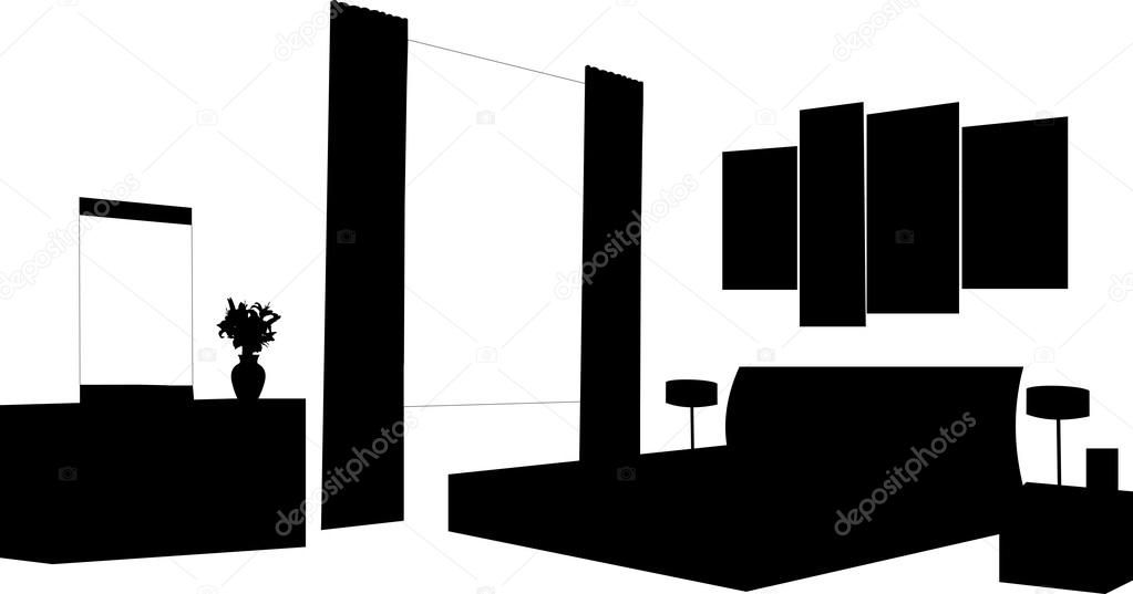 parte de un interior moderno dormitorio con silueta de muebles modernos