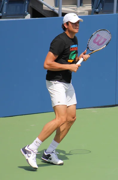 Professional tennis player Milos Raonic practices for US Open at Billie Jean King National Tennis Center