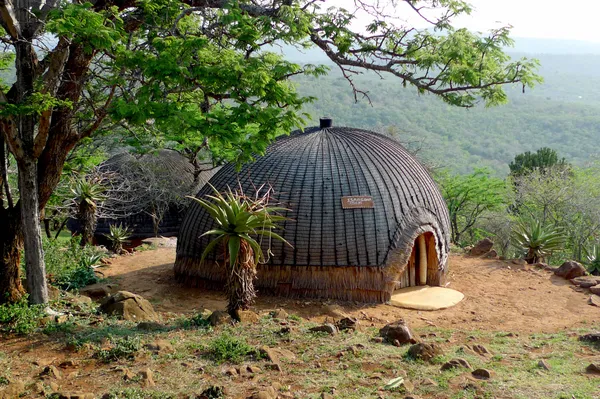 Isangoma house in Shakaland Zulu Village in Kwazulu Natal province, South Africa. Isangoma is a witch doctor and traditional Zulu healer.