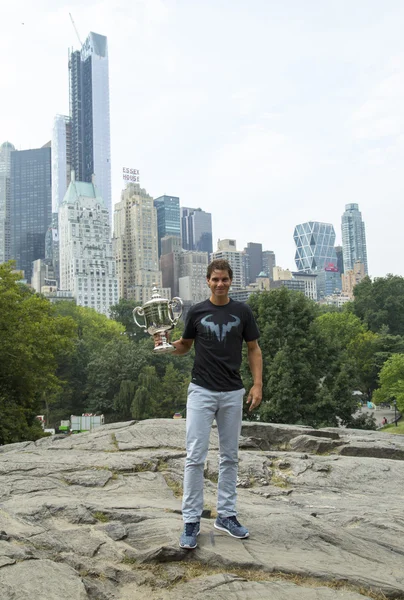 US Open 2013 champion Rafael Nadal posing with US Open trophy in Central Park