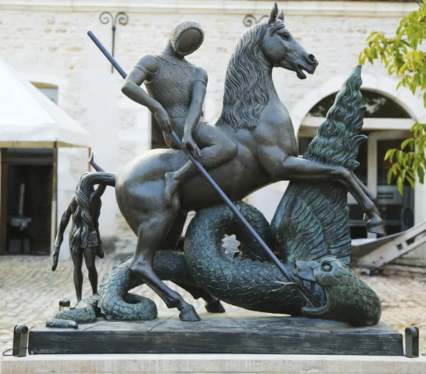 Saint George and the Dragon bronze statue by Salvador Dali at the Court Square inside of Chateau de Pommard winery in Burgundy