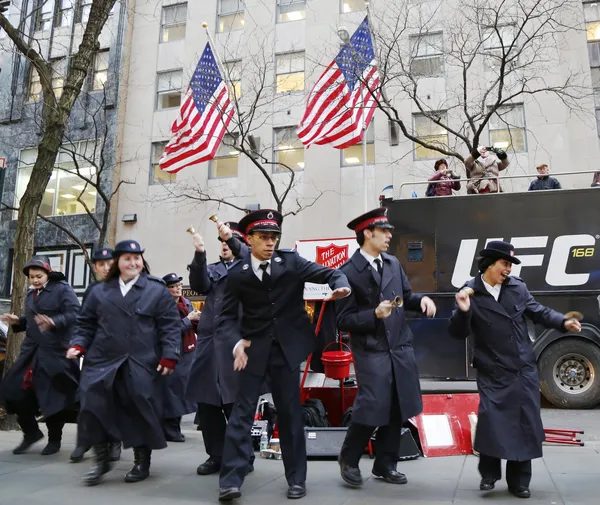 Salvation Army soldiers perform for collections in midtown Manhattan