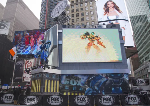 Fox Sports broadcast set construction underway on Times Square during Super Bowl XLVIII week in Manhattan