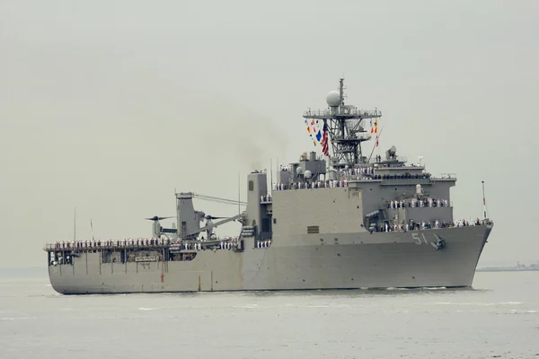 USS Oak Hill dock landing ship of the United States Navy during parade of ships at Fleet Week 2014