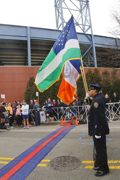 The Color Guard of the New York Police Department during the opening ceremony of the Michelob ULTRA New York 13.1 Marathon run