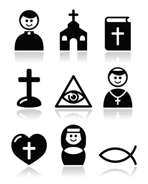 Religion, catholic church vector icons set