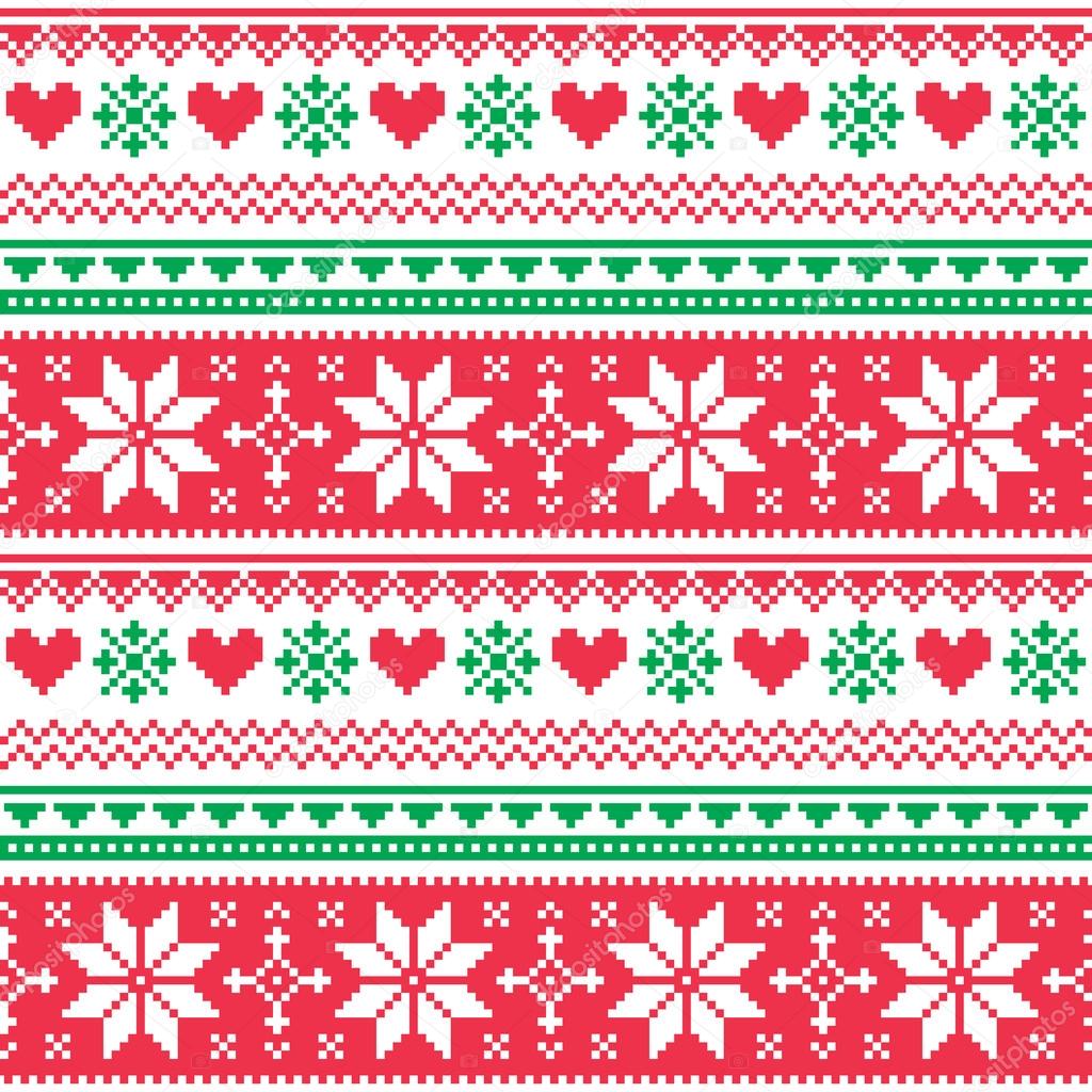 Nordic Seamless Knitted Christmas Red And Green Pattern — Stock Vector