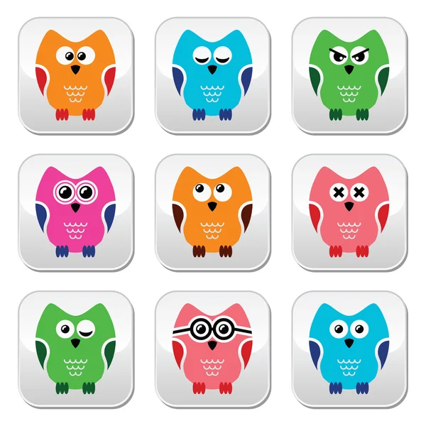 Owl cartoon vector icons set