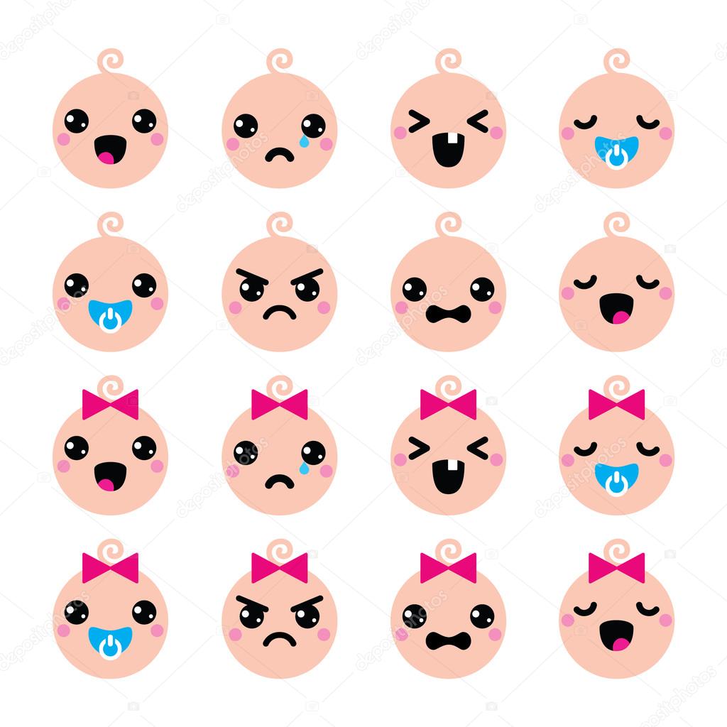Sistema iconos bebé niño y niña cute kawaii \u2014 Vector de stock 47779723