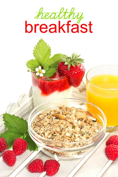 Healthy breakfast with muesli and orange juice