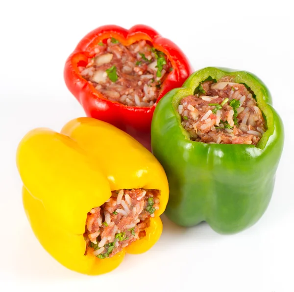 Multicolor stuffed bell pepper filled with ground meat, rice