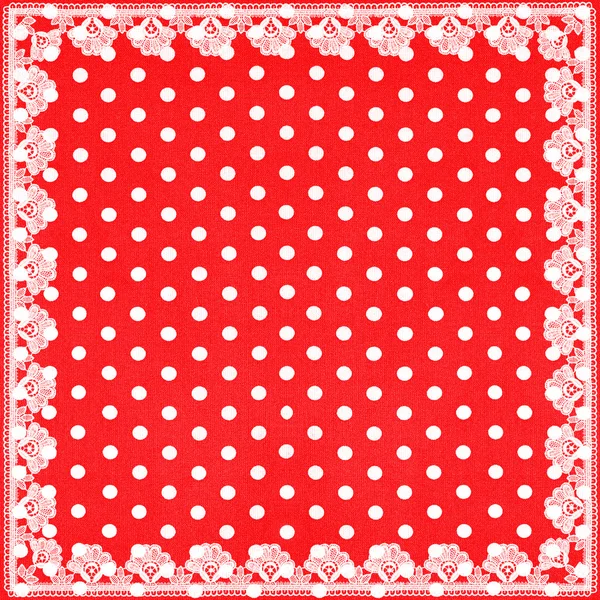 Red white polka dot background with lace